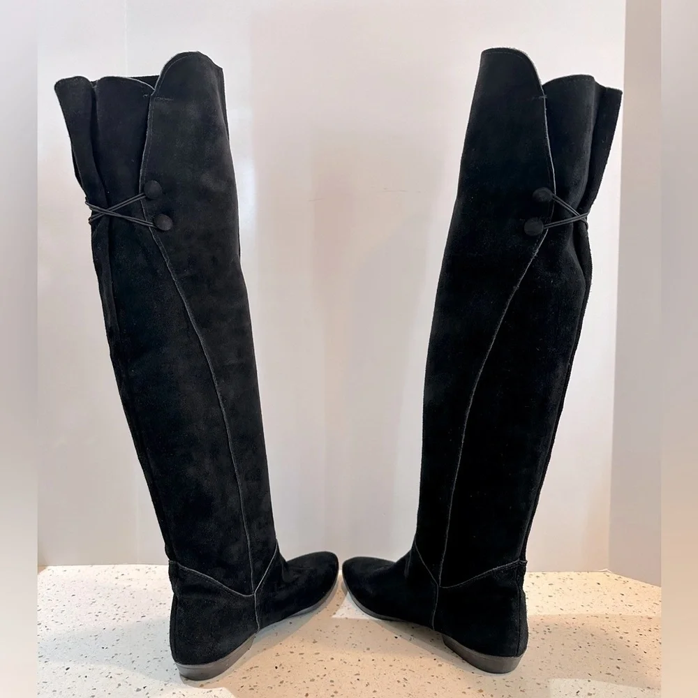 Over The Knee Black Suede Leather Boots Made in‎ Spain